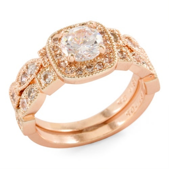 18k GP White Sapphire Set of Two Rings - Picture 2 of 14